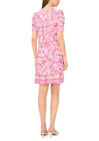 Women's Short Puff Sleeve Paisley Shift Dress