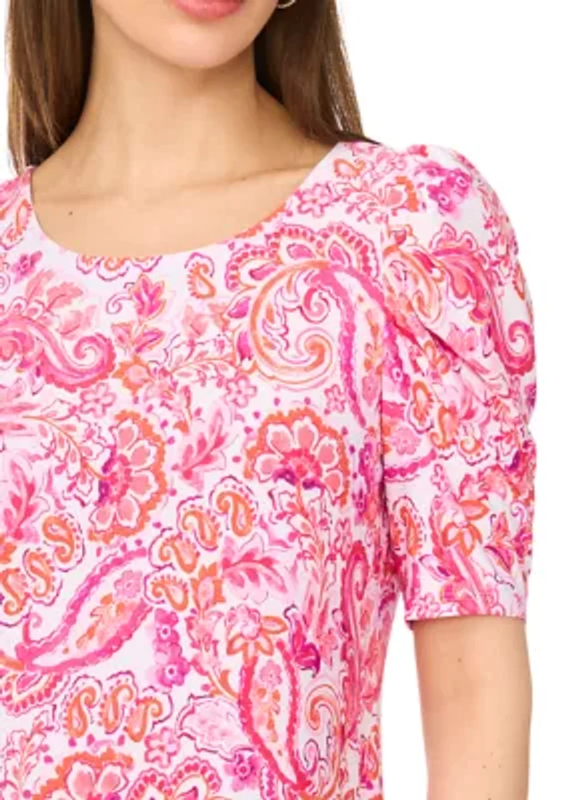 Women's Short Puff Sleeve Paisley Shift Dress