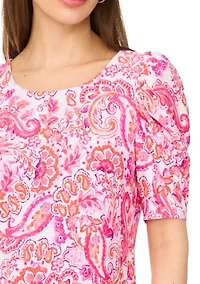Women's Short Puff Sleeve Paisley Shift Dress