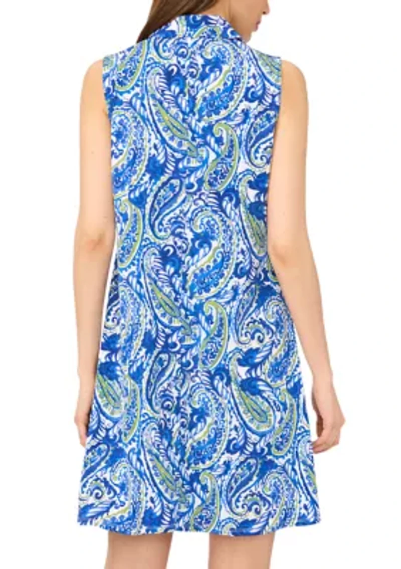 Women's 1/4 Zip Paisley Print A-Line Dress