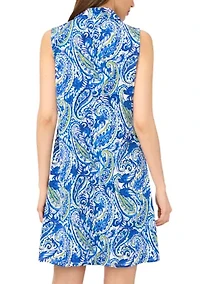 Women's 1/4 Zip Paisley Print A-Line Dress