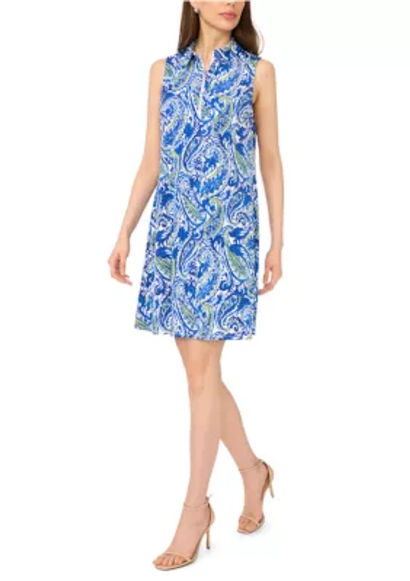 Women's 1/4 Zip Paisley Print A-Line Dress