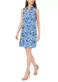 Women's 1/4 Zip Paisley Print A-Line Dress