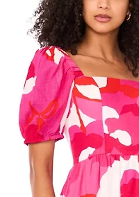Women's Short Sleeve Square Neck Smocked Floral Print Dress