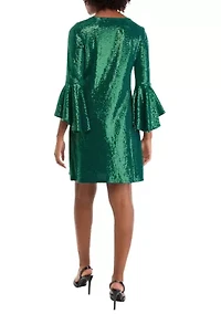 Women's Boat Neck Bell Sleeve Sequin Dress