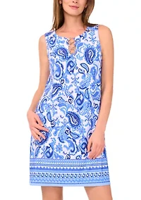 Women's Sleeveless Crew Neck Paisley Print Dress