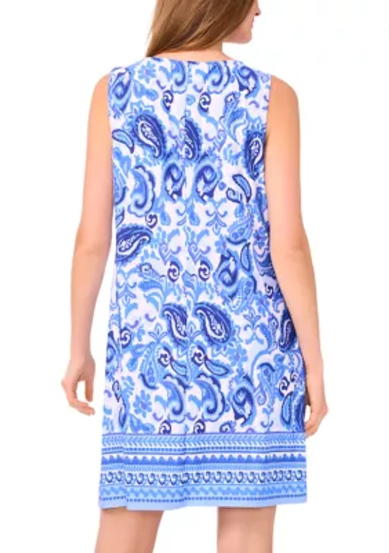 Women's Sleeveless Crew Neck Paisley Print Dress