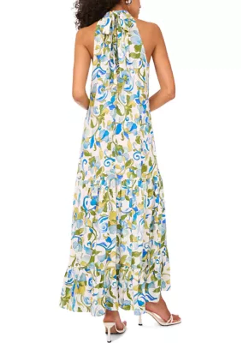 Women's Sleeveless Halter Neck Floral Print Maxi Dress