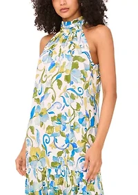 Women's Sleeveless Halter Neck Floral Print Maxi Dress