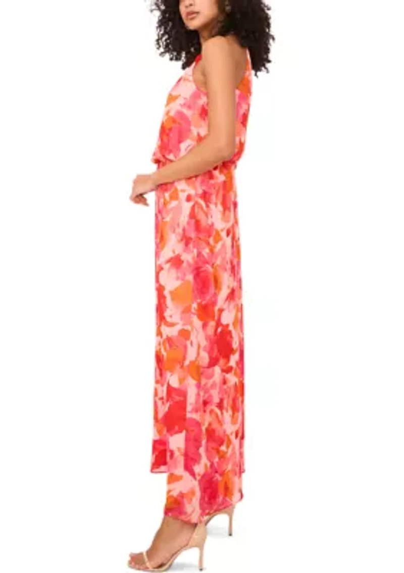 Women's Sleeveless Halter Neck Floral Print Maxi Dress