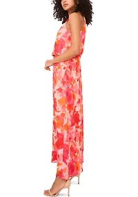 Women's Sleeveless Halter Neck Floral Print Maxi Dress
