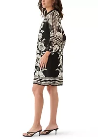 Women's Long Sleeve Mock Neck Floral Print A-Line Dress