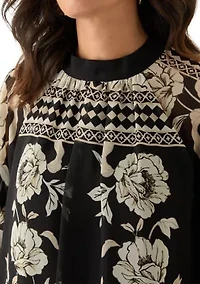 Women's Long Sleeve Mock Neck Floral Print A-Line Dress