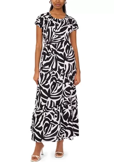 Women's Short Sleeve Keyhole Abstract Print Cotton Midi Dress