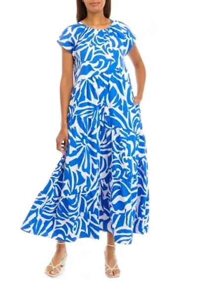 Women's Short Sleeve Keyhole Abstract Print Cotton Midi Dress