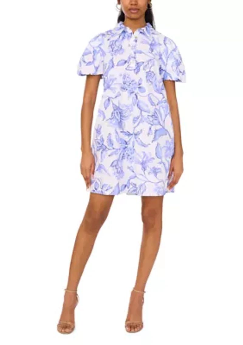 Women's Puff Sleeve Collar Printed Dress