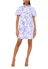Women's Puff Sleeve Collar Printed Dress