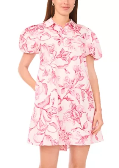 Women's Puff Sleeve Collar Printed Dress
