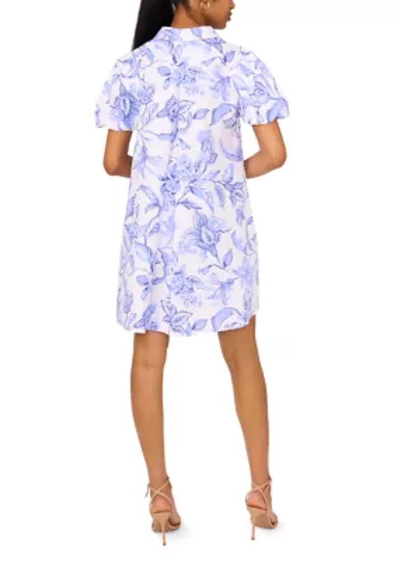 Women's Puff Sleeve Collar Printed Dress