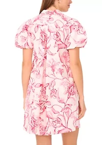 Women's Puff Sleeve Collar Printed Dress