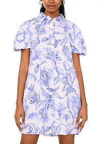 Women's Puff Sleeve Collar Printed Dress