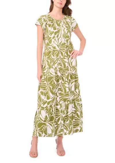 Women's Short Sleeve Printed Cotton A-Line Dress