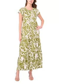 Women's Short Sleeve Printed Cotton A-Line Dress