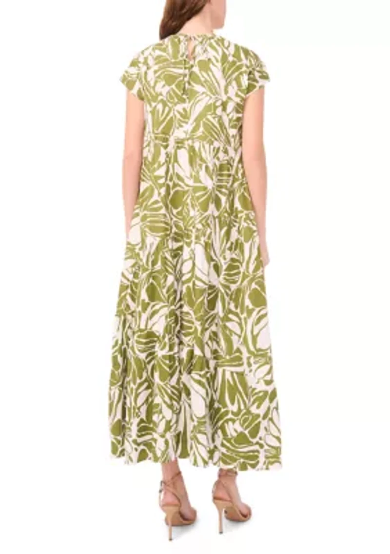 Women's Short Sleeve Printed Cotton A-Line Dress