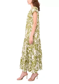 Women's Short Sleeve Printed Cotton A-Line Dress