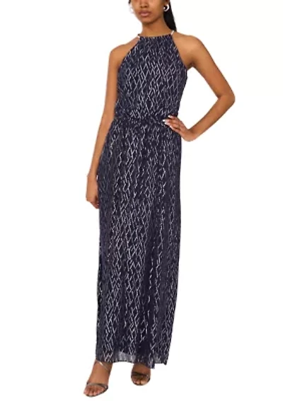 Women's Halter Foil Print Long Dress