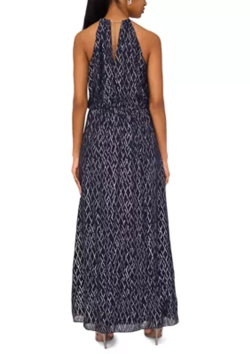 Women's Halter Foil Print Long Dress