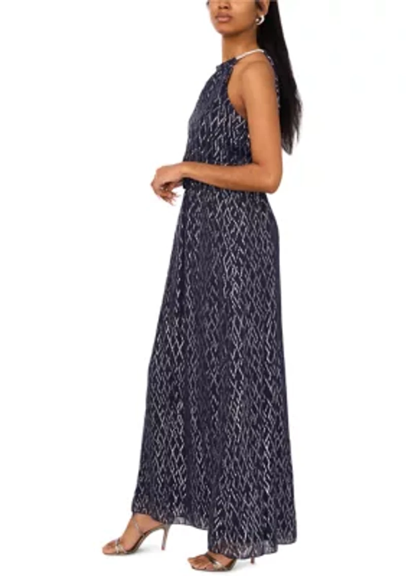 Women's Halter Foil Print Long Dress