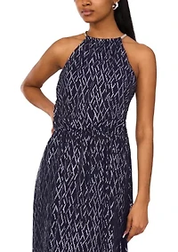 Women's Halter Foil Print Long Dress