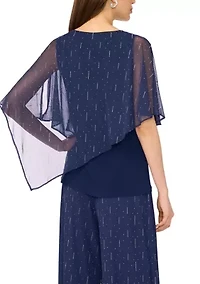 Women/s 3/4 Sleeves Mesh Overlay Studded Top