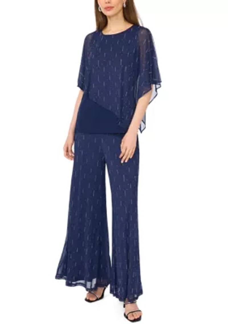 Women/s 3/4 Sleeves Mesh Overlay Studded Top