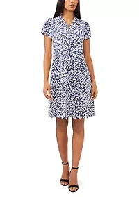 Women's Short Sleeve Zip Neck Floral Print Dress