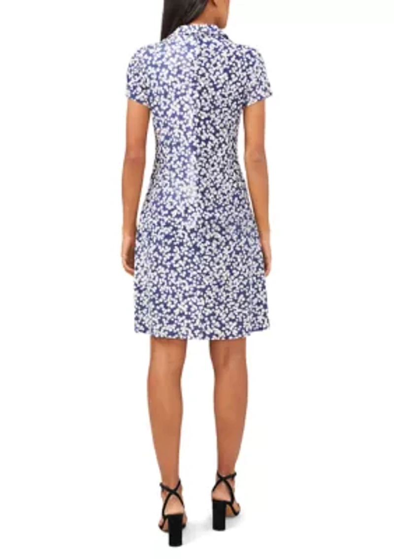 Women's Short Sleeve Zip Neck Floral Print Dress