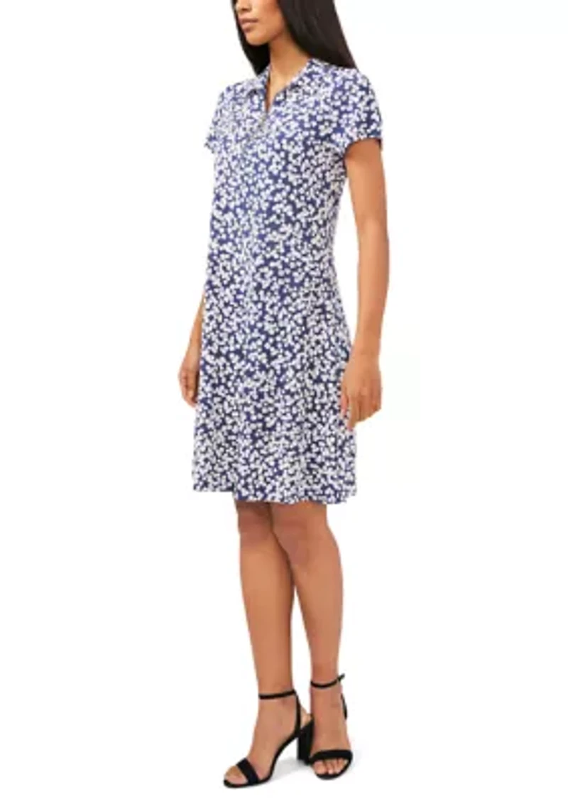 Women's Short Sleeve Zip Neck Floral Print Dress