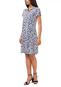 Women's Short Sleeve Zip Neck Floral Print Dress