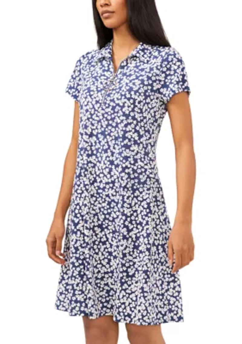 Women's Short Sleeve Zip Neck Floral Print Dress