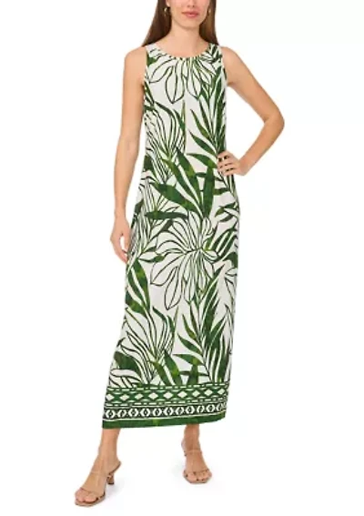 Women's Sleeveless Leaf Print Maxi Dress