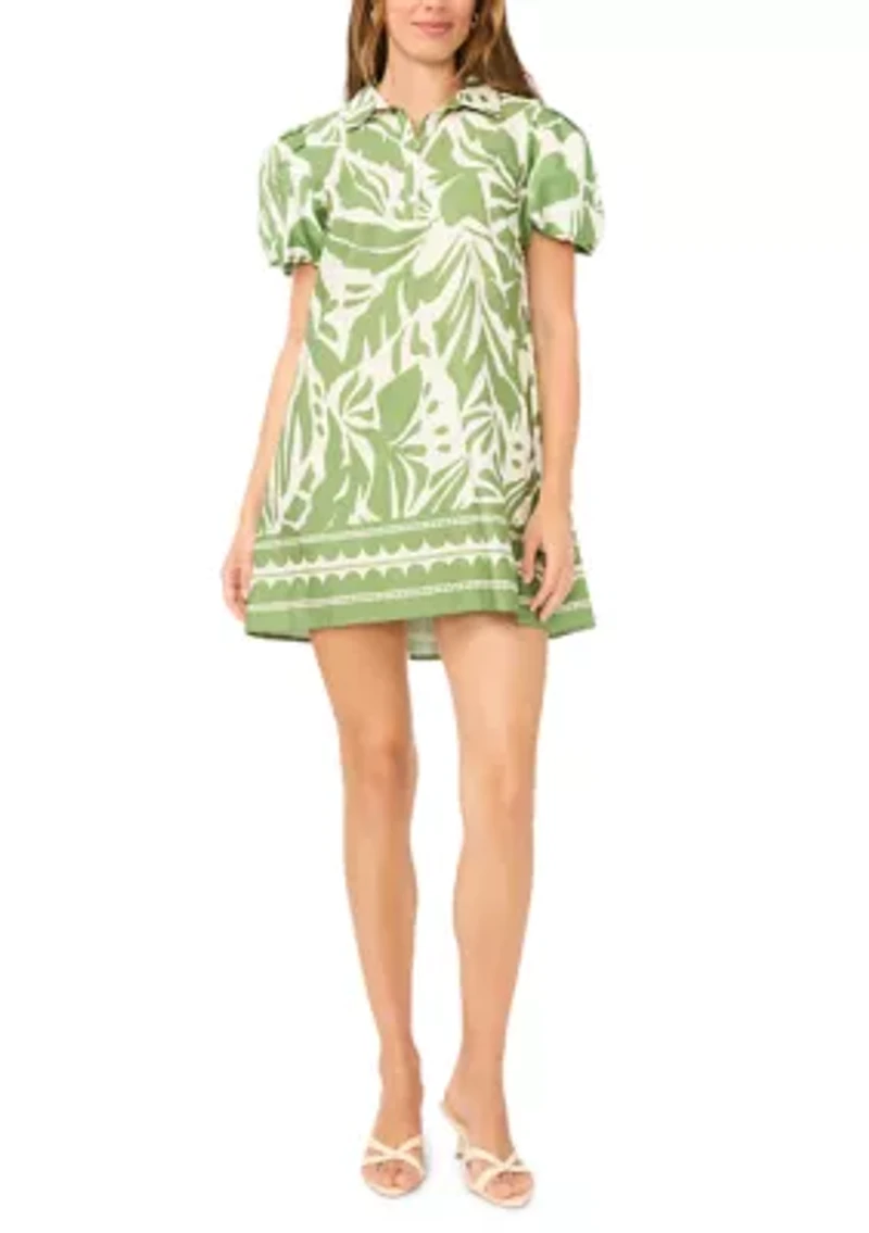 Women's Puff Sleeve Printed Babydoll Shirtdress
