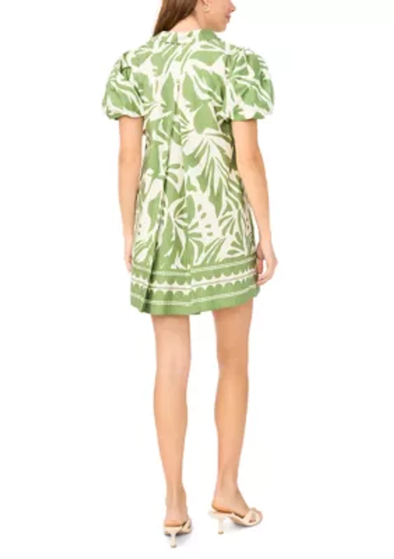 Women's Puff Sleeve Printed Babydoll Shirtdress