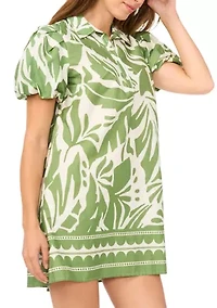Women's Puff Sleeve Printed Babydoll Shirtdress