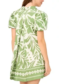 Women's Puff Sleeve Printed Babydoll Shirtdress