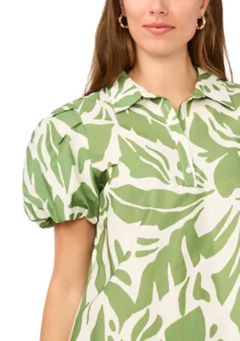 Women's Puff Sleeve Printed Babydoll Shirtdress