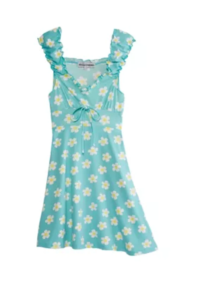 Juniors' Cap Sleeve Plaid Tie Front Dress