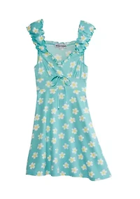 Juniors' Cap Sleeve Plaid Tie Front Dress