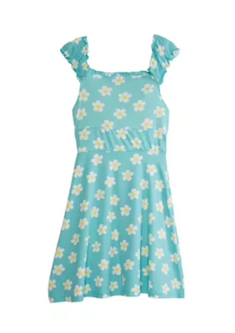 Juniors' Cap Sleeve Plaid Tie Front Dress