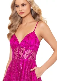 Women's V-Neck Sleeveless Glitter Tulle Ballgown